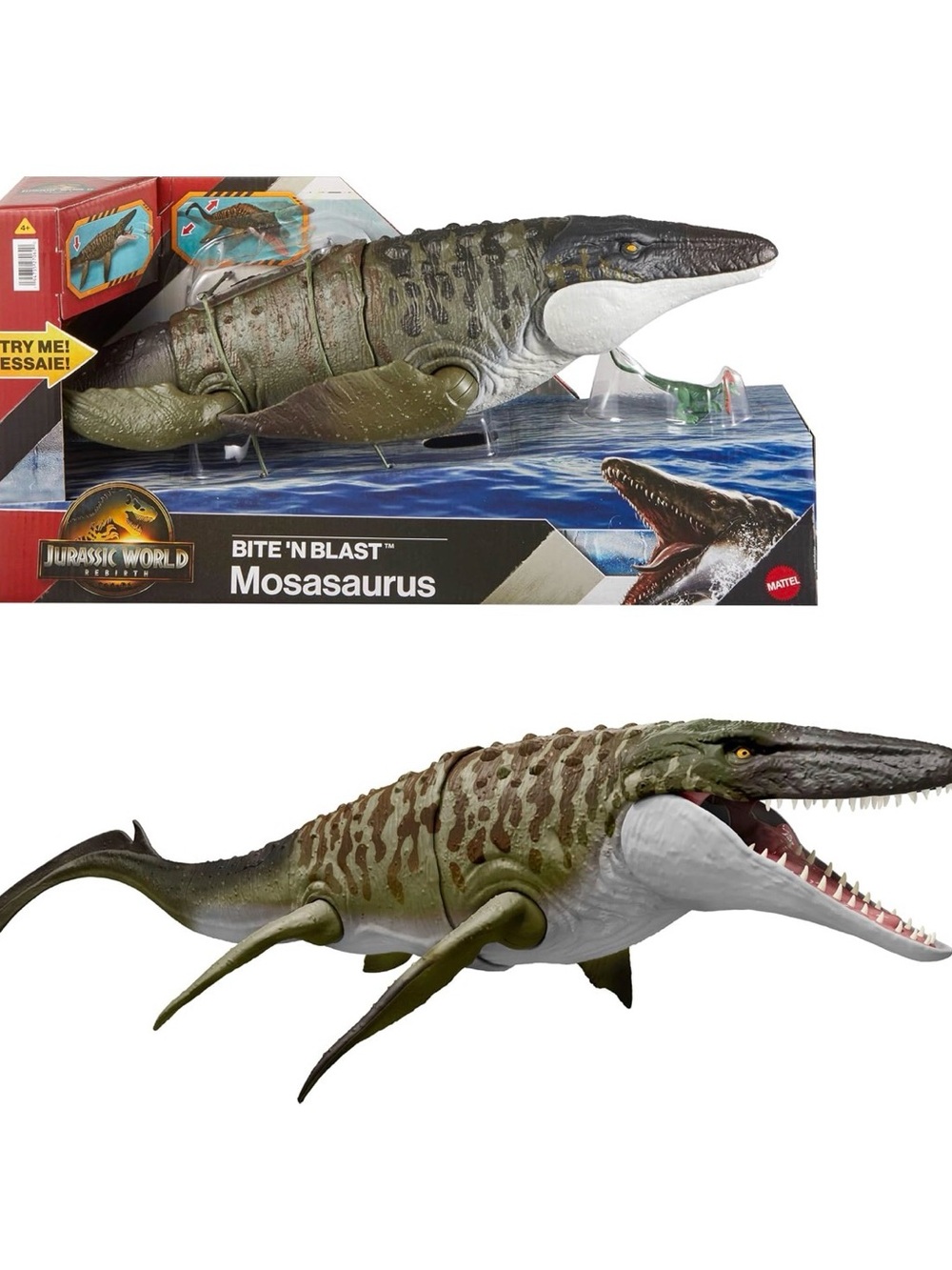 BNIB 🆕 Mattel Jurassic World Rebirth Bite N Blast Mosasaurus & Mini Dinosaur